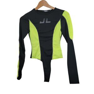 JADED LONDON Black & Neon Green Long Sleeve Bodysuit Women's Sz XS